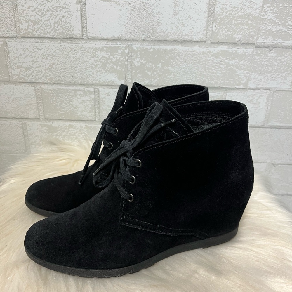 Prada Desert Wedge Black Suede Ankle Boot Size 39/8
